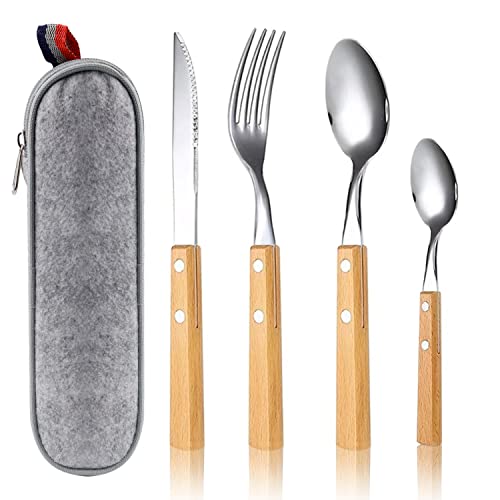 Messer Gabel Set, LERANXIN Besteck Set 1 Personen, Edelstahl Besteck Camping Besteck Set, Besteck mit Verdicktem Holzgriff Küchenbesteck, Camping Besteckset 1 Personen von LERANXIN