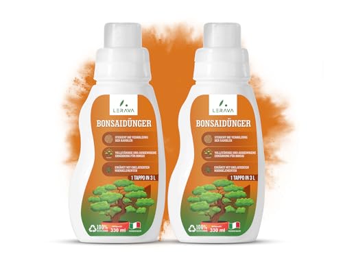 LERAVA® Bonsai Dünger flüssig - 2x 330ml mit Dosierkappe - bonsaidünger für ficus gingseng, Fukientee oder japanischer Ahorn mit Spurenelemente - Fördert die Verholzung - Flüssigdünger “Made in Italy” von LERAVA