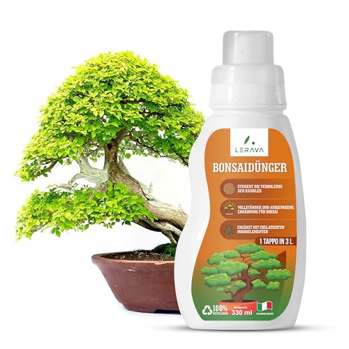 LERAVA® Bonsai Dünger flüssig - 330ml mit Dosierkappe - bonsaidünger für ficus gingseng, Fukientee oder japanischer Ahorn mit Spurenelemente - Fördert die Verholzung - Flüssigdünger “Made in Italy” von LERAVA