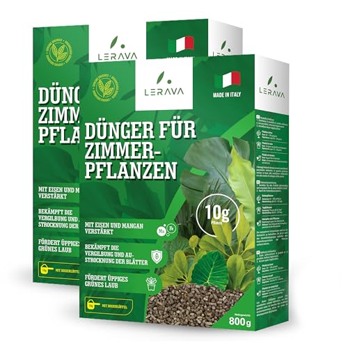 LERAVA® Dünger Zimmerpflanzen - 2 x 800g - Grünpflanzendünger mit Eisen und Manganzusatz gegen Vergilbung und Blatttrockenheit - Pflanzendünger für üppiges grünes Laub - 100% Made in Italy von LERAVA