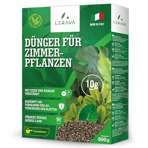 LERAVA® Dünger Zimmerpflanzen - 800g - Grünpflanzendünger mit Eisen und Manganzusatz gegen Vergilbung und Blatttrockenheit - Pflanzendünger für üppiges grünes Laub - 100% Made in Italy von LERAVA