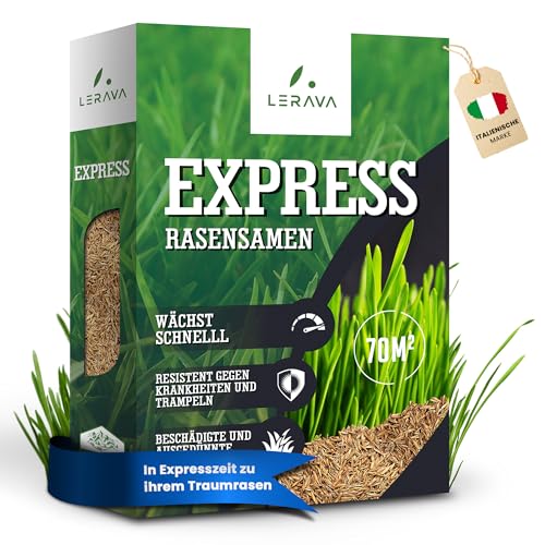 LERAVA® EXPRESS Rasensamen schnellkeimend frühjahr (70m²) - Premium Samen für Trockenrasen & Schattenrasen - Rasensamen nachsaat für lückenlosen Rasen - Grassamen schnellkeimend - Rasensaat turbo - von LERAVA