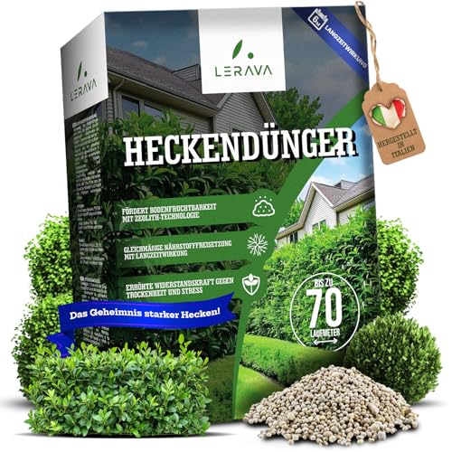 LERAVA® Heckendünger für dichte & kräftige Hecken [Bio mit Zeolith] - 75 Laufmeter - Dünger für Buchsbaum, Thuja, Kirschlorbeer, Koniferen - Sofort- & Langzeitdünger - Buchsbaumdünger von LERAVA