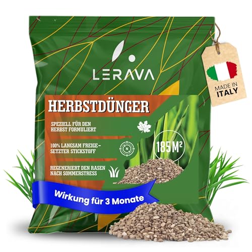 LERAVA® Herbstdünger rasen [LANGZEITDÜNGER] (185m²) - 3 Monate Wirkung - Herbstrasendünger zur Winterstärkung - Kalium dünger -Rasendünger herbst zur Regeneration nach dem Sommer - Herbst rasendünger von LERAVA
