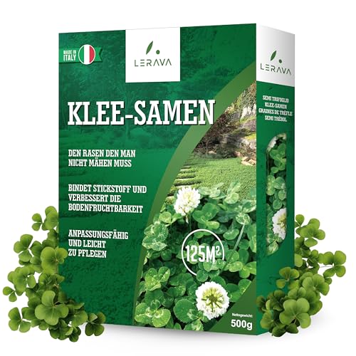LERAVA® Klee samen [mähfrei] 125m² - Mikroklee Samen für Garten - Weißklee Samen geeignet für Schattige und Sonnige Plätze - Verbesserte Bodenqualität durch Stickstofffixierung - Kleesamen von LERAVA