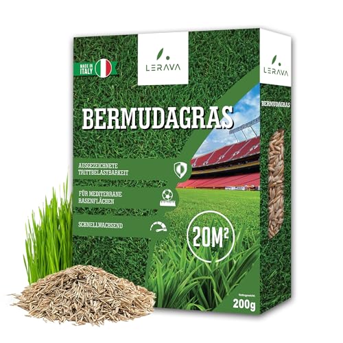 LERAVA® Rasensamen Bermudagras [Extrem Trittfest] - 20m² - Trockenheitsresistente und schnellwachsende Samen - Ideal für mediterrane und küstennahe Rasenflächen - Verbraucht 20% weniger Wasser - 200g von LERAVA