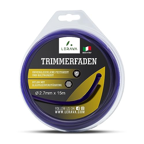 LERAVA® Rasentrimmer Faden 2,7mm - ⌀2.7mm x 15m – Mähfaden aus Nylon mit Glasfaserverstärkung - Robuster und Langlebiger Trimmerfaden - 100% Made in Italy von LERAVA