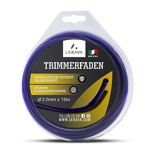 LERAVA® Rasentrimmer Faden 3,0mm - ⌀3.0mm x 15m – Mähfaden aus Nylon mit Glasfaserverstärkung - Robuster und Langlebiger Trimmerfaden - 100% Made in Italy von LERAVA