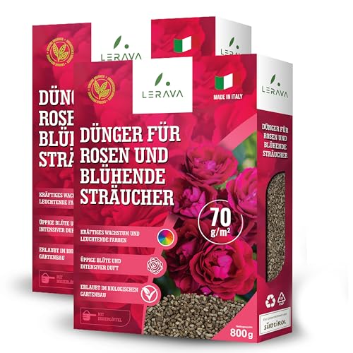 LERAVA® Rosendünger BIO und Dünger für Blühende Sträucher - 2 x 800g - Förderung von Kräftigem Wachstum und Leuchtenden Farben - Langzeitdünger für Gartenrosen - Bio Qualität 100% Made in Italy von LERAVA