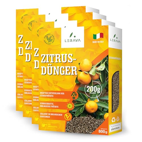 LERAVA® Zitrusdünger für alle Zitruspflanzen [Bio] - (4x800g) - Biologischer Zitruspflanzendünger - Citrus dünger für Zitronenbaum, Orangen, Limetten, Olivenbaum, Kumquat und mediterrane Pflanzen von LERAVA