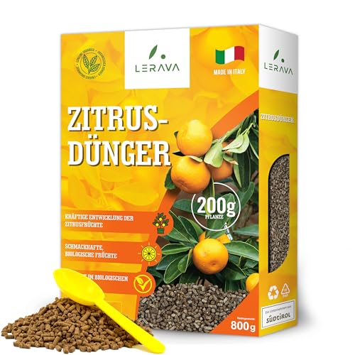 LERAVA® Zitrusdünger [BIO] - 800g - Kräftiges Wachstum, schmackhafte biologische Früchte - Für Topf und Garten - Dünger zitruspflanzen + Messbecher - zitronenbaum dünger - 100% Made in Italy von LERAVA