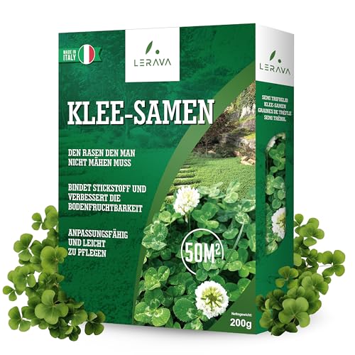 LERAVA® Klee samen [mähfrei] 50m² - Mikroklee Samen für Garten - Weißklee Samen geeignet für Schattige und Sonnige Plätze - Verbesserte Bodenqualität durch Stickstofffixierung - Kleesamen von LERAVA