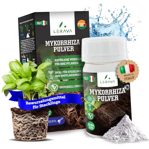 LERAVA® Mykorrhiza Pulver [Ideal für den universellen Einsatz] - natürliche Unterstützung des Wurzelwachstums - Stimuliert die Bewurzelung von Stecklingen - Mycorrhiza - Mikoriza für Pflanzen - 50g von LERAVA
