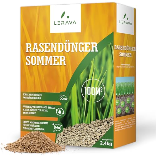 LERAVA Rasendünger Sommer - Langzeitdünger - wassersparender Anti-Stress-Rasendünger für heiße Sommertage - Ideal beim Einsatz von Mährobotern - 100m² von LERAVA