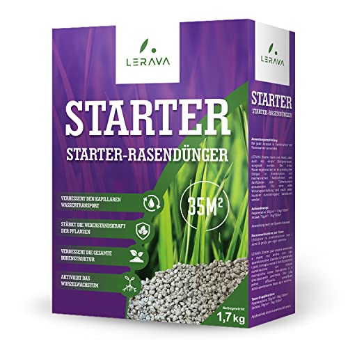 LERAVA STARTER Rasendünger Startdünger - Aktiviert Wurzelwachstum - ideal in Kombination mit Rasensamen verbrennt nicht - stärkt Widerstandskraft Wurzeln - 100m² von LERAVA