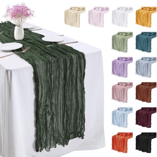 LEREATI 3 Stück Käsetuch Tischläufer Dunkelgrün 90 x 400cm Chiffon Tischläufer Musselin Tischdecke Modern Abwaschbar Boho Tischläufer für Geburtstag, Hochzeit, Frühling, Küche Tischdeko von LEREATI