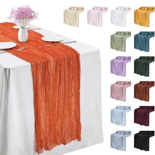 LEREATI 3 Stück Käsetuch Tischläufer Helles Orange 90 x 180cm Chiffon Tischläufer Musselin Tischdecke Modern Abwaschbar Boho Tischläufer für Geburtstag, Hochzeit, Frühling, Küche Tischdeko von LEREATI