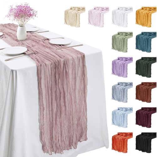 LEREATI 3 Stück Käsetuch Tischläufer Lederrosa 90 x 300cm Chiffon Tischläufer Musselin Tischdecke Modern Abwaschbar Boho Tischläufer für Geburtstag, Hochzeit, Frühling, Küche Tischdeko von LEREATI