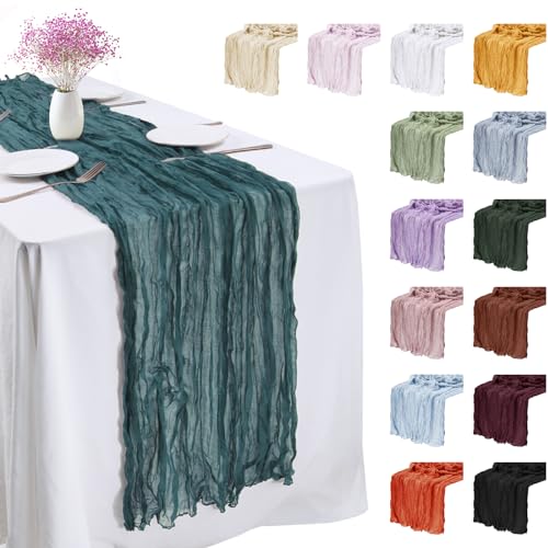LEREATI Käsetuch Tischläufer Pfauenblau 90 x 180cm Chiffon Tischläufer Musselin Tischdecke Modern Abwaschbar Boho Tischläufer für Geburtstag, Hochzeit, Frühling, Küche Tischdeko von LEREATI