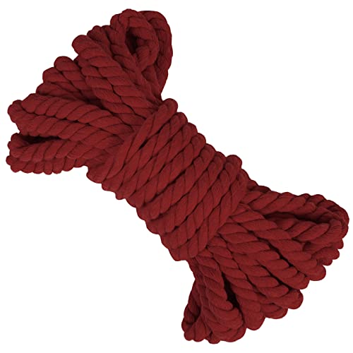 LEREATI Makramee Garn 10mm x 10m Baumwollseil Dicke Baumwollkordel Baumwollgarn, Macrame Cord Geflochten für DIY Handwerk, Basteln, Makramee Wandbehang, Vorhang, Hängepflanze (Weinrot) von LEREATI