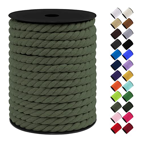 LEREATI Makramee Garn 10mm x 23m, Baumwollkordel Bunt Baumwollseil Geflochten Baumwollschnur, Baumwollgarn für DIY Basteln Hängepflanze Pflanze Aufhänger Wandbehang Weben Dekoration (Armeegrün) von LEREATI