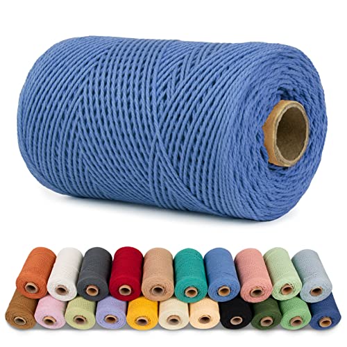 LEREATI Makramee Garn 1mm x 200m Baumwollgarn Baumwollkordel Baumwollseil Baumwollschnur, Macrame Cord 1mm for Makramee und DIY Basteln, Traumfänger, Garten, Hochzeit Dekorationen (Blau) von LEREATI