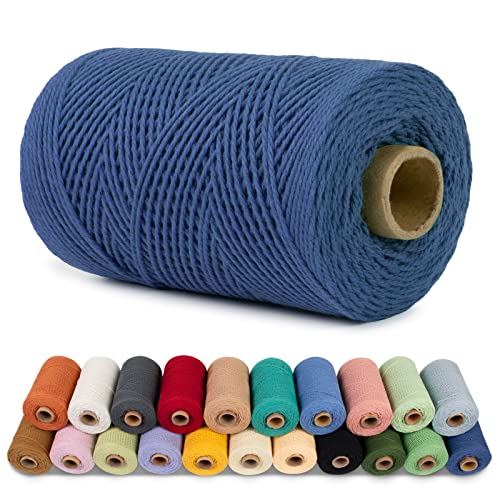 LEREATI Makramee Garn 1mm x 200m Baumwollgarn Baumwollkordel Baumwollseil Baumwollschnur, Macrame Cord 1mm for Makramee und DIY Basteln, Traumfänger, Garten, Hochzeit Dekorationen (Dunkelblau) von LEREATI