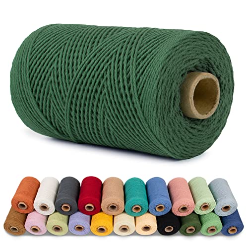 LEREATI Makramee Garn 1mm x 200m Baumwollgarn Baumwollkordel Baumwollseil Baumwollschnur, Macrame Cord 1mm for Makramee und DIY Basteln, Traumfänger, Garten, Hochzeit Dekorationen (Dunkelgrün) von LEREATI