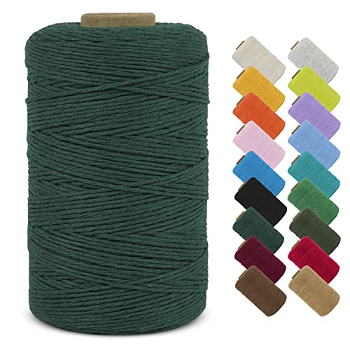 LEREATI Makramee Garn 1mm x 390m Baumwollgarn Geflochten Baumwollschnur Natürliche Baumwolle Garn, Bunt Macrame Cord 1mm für DIY Stricken Wandbehang Vorhang Hängepflanze Handtasche (Dunkelgrün) von LEREATI