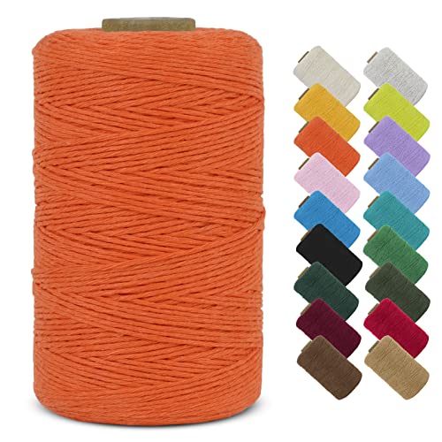 LEREATI Makramee Garn 1mm x 390m Baumwollgarn Geflochten Baumwollschnur Natürliche Baumwolle Garn, Bunt Macrame Cord 1mm für DIY Stricken Wandbehang Vorhang Hängepflanze Handtasche (Orange) von LEREATI