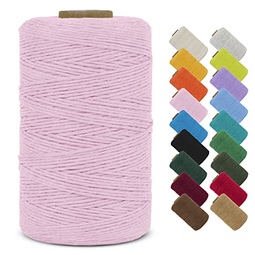 LEREATI Makramee Garn 1mm x 390m Baumwollgarn Geflochten Baumwollschnur Natürliche Baumwolle Garn, Bunt Macrame Cord 1mm für DIY Stricken Wandbehang Vorhang Hängepflanze Handtasche (Rosa) von LEREATI