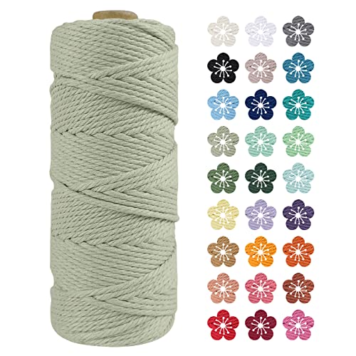 LEREATI Makramee Garn 2mm x 100m Bohnengrün Baumwollkordel Natur Baumwollseil Farbig Baumwollgarn, Macrame Cord 2mm für DIY Geflochten, Makramee Deko, Hängepflanze, Wandbehang, Vorhang von LEREATI