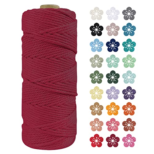 LEREATI Makramee Garn 2mm x 100m Weinrot Baumwollkordel Natur Baumwollseil Farbig Baumwollgarn, Macrame Cord 2mm für DIY Geflochten, Makramee Deko, Hängepflanze, Wandbehang, Vorhang von LEREATI