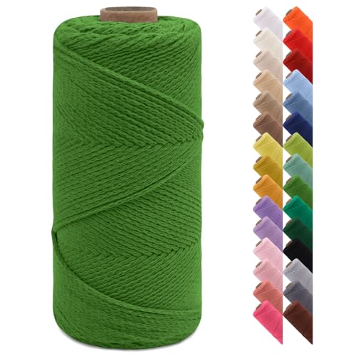 LEREATI Makramee Garn 2mm x 150m Häkeltasche Kordel Geflochten Baumwollgarn Baumwollkordel Natur Makramee Seil Häkelgarn für Handtasche, Wandbehang, Hängepflanze, Vorhang, Geschenk (Armeegrün) von LEREATI