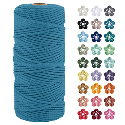 LEREATI Makramee Garn 3mm x 100m Blauer See Baumwollkordel Natur Baumwollseil Farbig Baumwollgarn, Macrame Cord 3mm für DIY Geflochten, Makramee Deko, Hängepflanze, Wandbehang, Vorhang von LEREATI