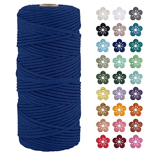 LEREATI Makramee Garn 3mm x 100m Dunkelblau Baumwollkordel Natur Baumwollseil Farbig Baumwollgarn, Macrame Cord 3mm für DIY Geflochten, Makramee Deko, Hängepflanze, Wandbehang, Vorhang von LEREATI