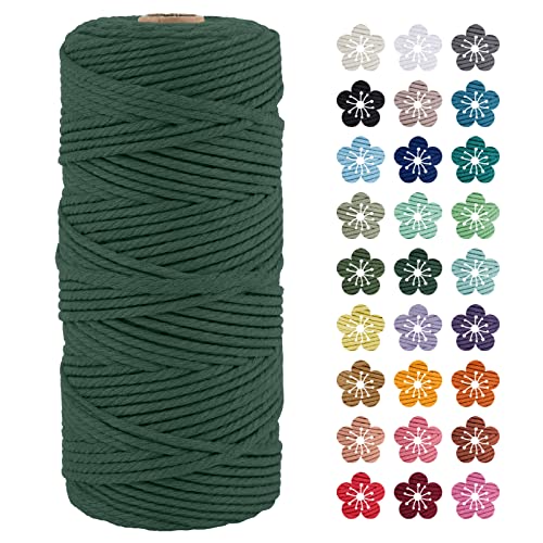 LEREATI Makramee Garn 3mm x 100m Dunkelgrün Baumwollkordel Natur Baumwollseil Farbig Baumwollgarn, Macrame Cord 3mm für DIY Geflochten, Makramee Deko, Hängepflanze, Wandbehang, Vorhang von LEREATI