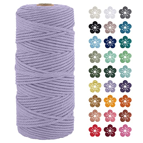 LEREATI Makramee Garn 3mm x 100m Helles Lila Baumwollkordel Natur Baumwollseil Farbig Baumwollgarn, Macrame Cord 3mm für DIY Geflochten, Makramee Deko, Hängepflanze, Wandbehang, Vorhang von LEREATI