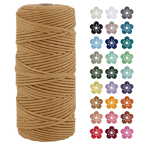 LEREATI Makramee Garn 3mm x 100m Kaffee Baumwollkordel Natur Baumwollseil Farbig Baumwollgarn, Macrame Cord 3mm für DIY Geflochten, Makramee Deko, Hängepflanze, Wandbehang, Vorhang von LEREATI