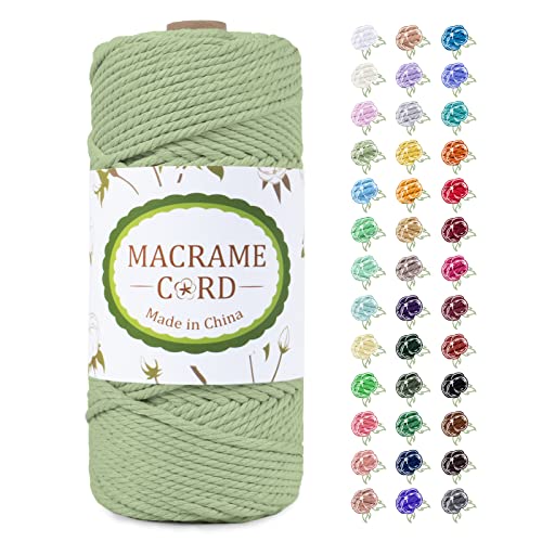 LEREATI Makramee Garn 4mm x 100m, Natur Baumwollkordel Baumwollgarn Farbig Baumwollseil Baumwollschnur, Macrame Cord 4mm für DIY Basteln Geflochten Wandbehang Vorhang Hängepflanze (Bohnengrün) von LEREATI