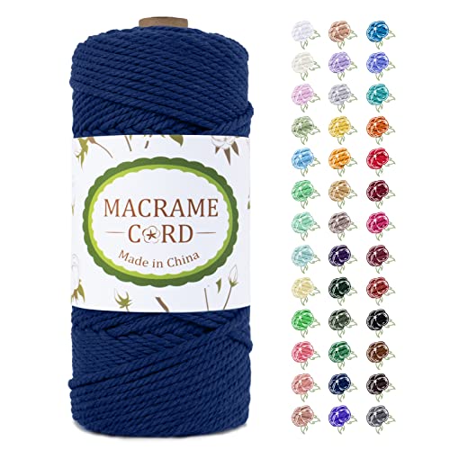 LEREATI Makramee Garn 4mm x 100m, Natur Baumwollkordel Baumwollgarn Farbig Baumwollseil Baumwollschnur, Macrame Cord 4mm für DIY Basteln Geflochten Wandbehang Vorhang Hängepflanze (Dunkelblau) von LEREATI