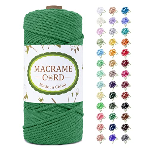 LEREATI Makramee Garn 4mm x 100m, Natur Baumwollkordel Baumwollgarn Farbig Baumwollseil Baumwollschnur, Macrame Cord 4mm für DIY Basteln Geflochten Wandbehang Vorhang Hängepflanze (Grün) von LEREATI