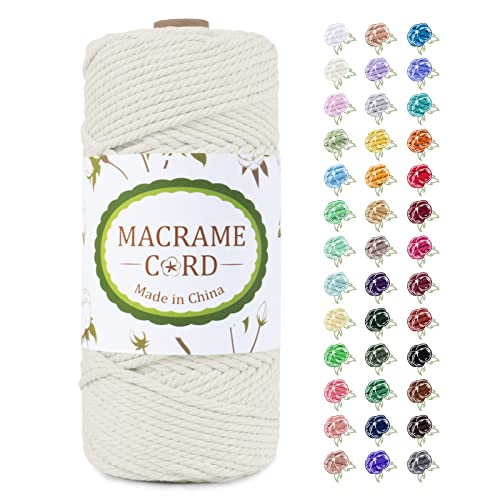 LEREATI Makramee Garn 4mm x 100m, Natur Baumwollkordel Baumwollgarn Farbig Baumwollseil Baumwollschnur, Macrame Cord 4mm für DIY Basteln Geflochten Wandbehang Vorhang Hängepflanze (Natürlich) von LEREATI