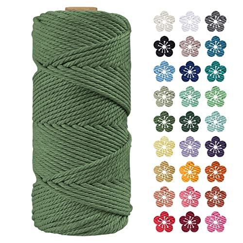 LEREATI Makramee Garn 4mm x 100m Armeegrün Baumwollkordel Natur Baumwollseil Farbig Baumwollgarn, Macrame Cord 4mm für DIY Geflochten, Makramee Deko, Hängepflanze, Wandbehang, Vorhang von LEREATI