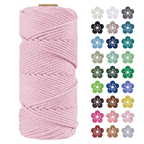 LEREATI Makramee Garn 4mm x 100m Baumwollkordel Natur Baumwollseil Farbig Baumwollgarn, Macrame Cord 4mm für DIY Geflochten, Makramee Deko, Hängepflanze, Wandbehang, Vorhang (Rosa) von LEREATI