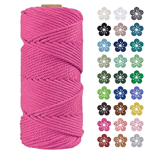 LEREATI Makramee Garn 4mm x 100m Baumwollkordel Natur Baumwollseil Farbig Baumwollgarn, Macrame Cord 4mm für DIY Geflochten, Makramee Deko, Hängepflanze, Wandbehang, Vorhang (Rosenrot) von LEREATI