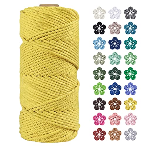 LEREATI Makramee Garn 4mm x 100m Baumwollkordel Natur Baumwollseil Farbig Baumwollgarn, Macrame Cord 4mm für DIY Geflochten, Makramee Deko, Hängepflanze, Wandbehang, Vorhang (Zitronengelb) von LEREATI