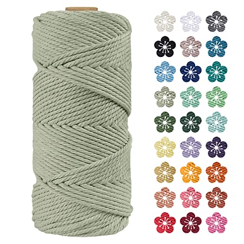 LEREATI Makramee Garn 4mm x 100m Bohnengrün Baumwollkordel Natur Baumwollseil Farbig Baumwollgarn, Macrame Cord 4mm für DIY Geflochten, Makramee Deko, Hängepflanze, Wandbehang, Vorhang von LEREATI