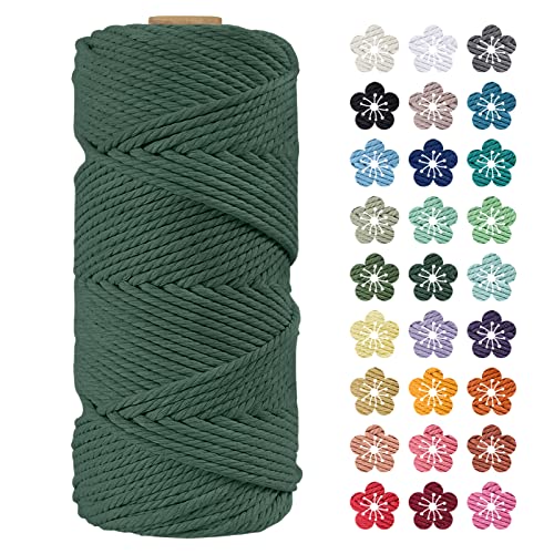 LEREATI Makramee Garn 4mm x 100m Dunkelgrün Baumwollkordel Natur Baumwollseil Farbig Baumwollgarn, Macrame Cord 4mm für DIY Geflochten, Makramee Deko, Hängepflanze, Wandbehang, Vorhang von LEREATI