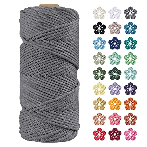 LEREATI Makramee Garn 4mm x 100m Grau Baumwollkordel Natur Baumwollseil Farbig Baumwollgarn, Macrame Cord 4mm für DIY Geflochten, Makramee Deko, Hängepflanze, Wandbehang, Vorhang von LEREATI